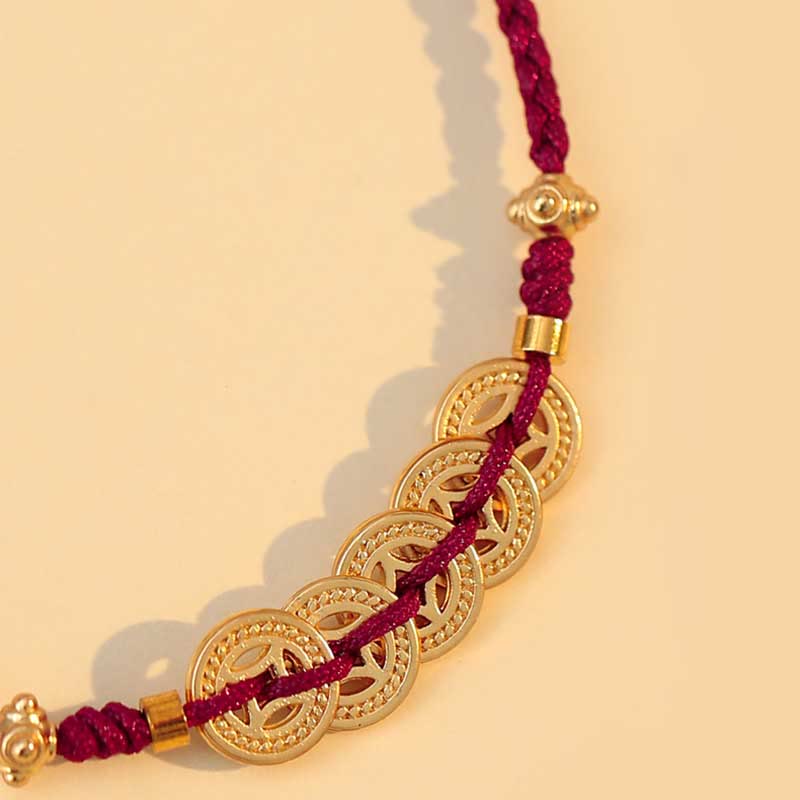 Buddha Stones Miedziana Moneta Fortuna Drzewo Szczęścia Siła Bransoletka Pleciona