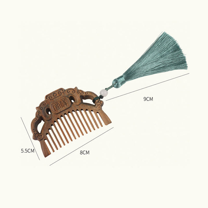 Zielony sandałowiec, kwiat piwonii, lotos, grawerowany grzebień z frędzlami