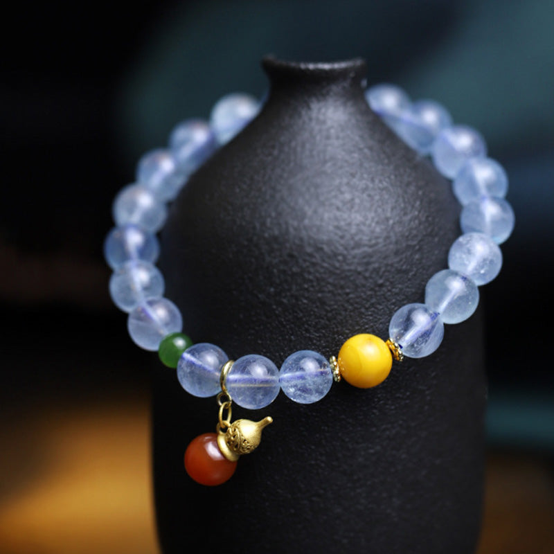 Bransoletka z akwamarynowo-czerwonym agatem Peace Gourd Charm