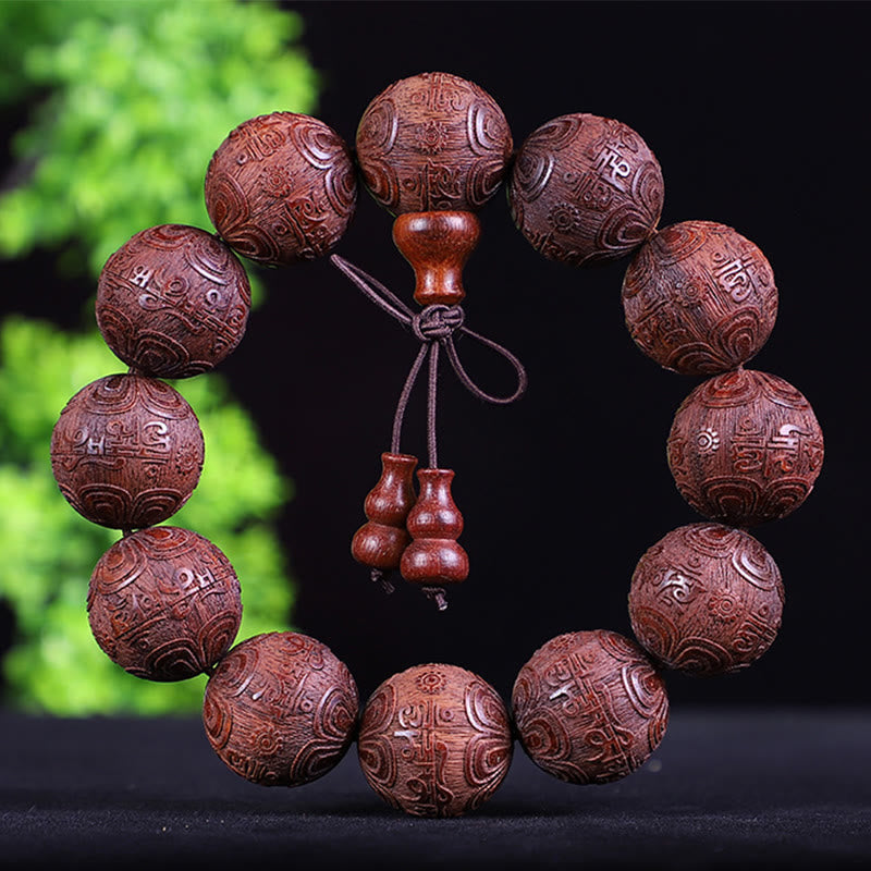 Buddha Stones Chiński Zodiak Palisander Ebony Miedź Moneta PiXiu Rzeźbiona Bransoletka Ciepło