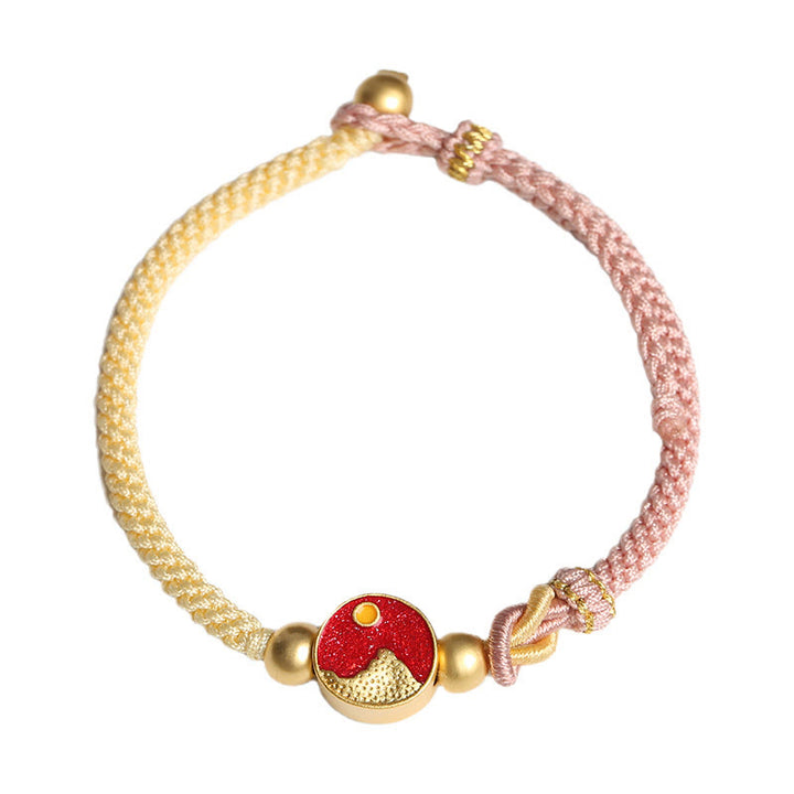 Bransoletka dla pary z ręcznie robionych Buddha Stones z motywem gór i morza, z wygrawerowanym szczęściem, dwukolorowa