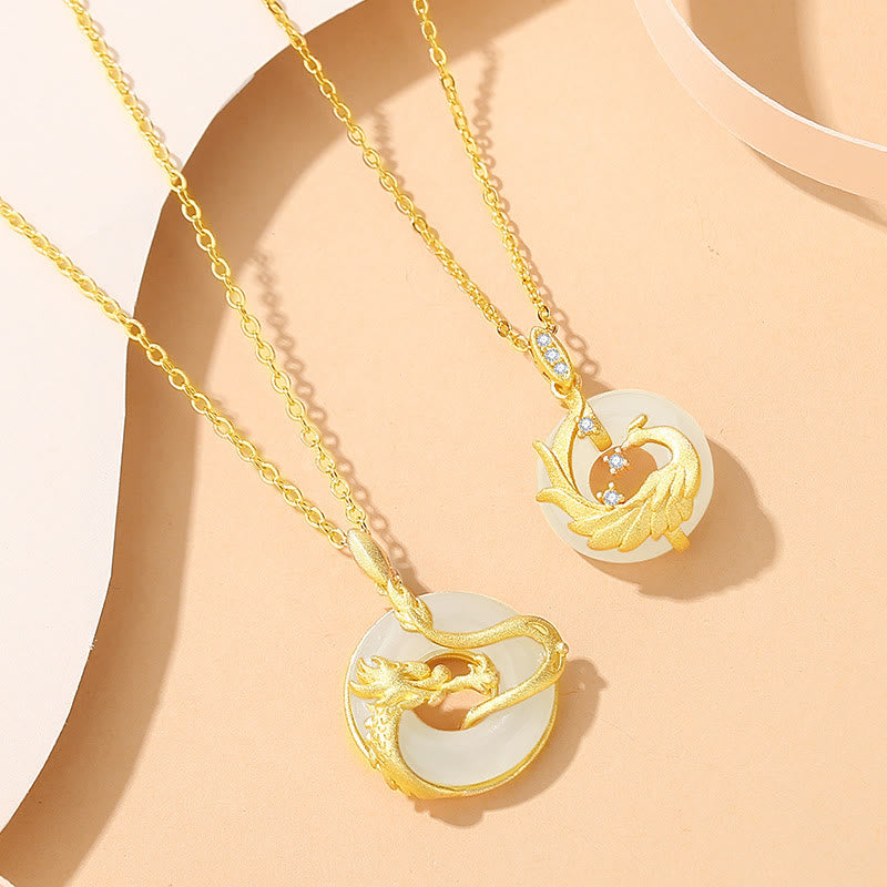 Buddha Stones 925 Srebro Sterling Rok Smoka Hetian Jade Złoty Smok Feniks Klamra Pokoju Naszyjnik Szczęścia Wisiorek - image 3