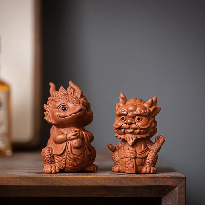 Buddha Stones Szczęście Smok Bogactwo Herbata Zwierzę Fioletowa Glina Figurka Dekoracja