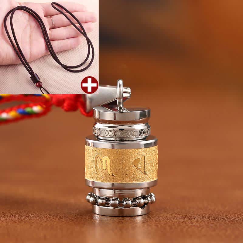 Buddha Stones Tybet Om Mani Padme Hum Shurangama Mantra Tytanowa stal Mądrość Amulet Naszyjnik Wisiorek - 1,2 cm * 1,8 cm - Złoto - Brązowy sznurek - image 6