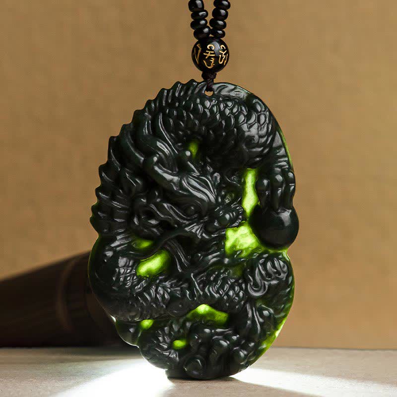 Buddha Stones Hetian Cyan Jade Dragon Naszyjnik Sukces Harmonia Koralikowy Wisiorek Sznurkowy - image 9
