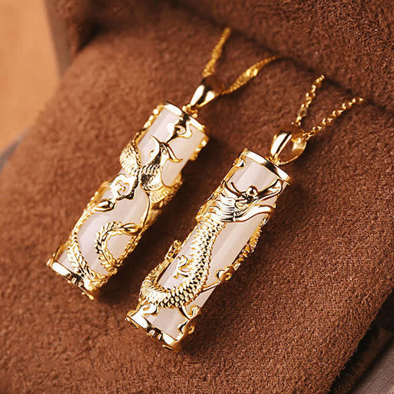 Buddha Stones Jade Dragon Phoenix Miedź Błogosławieństwo Harmonia Naszyjnik Wisiorek - image 7