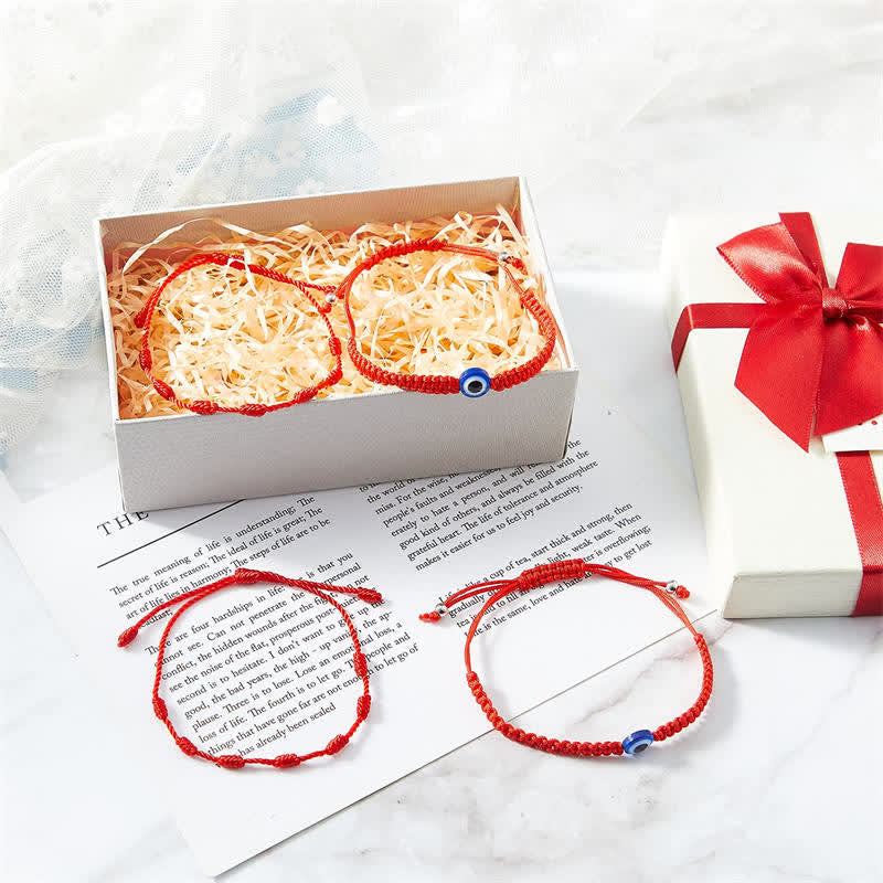 Buddha Stones 4 szt. Złe Oko Siedmiu Węzłów Czerwona Bransoletka Ochronna