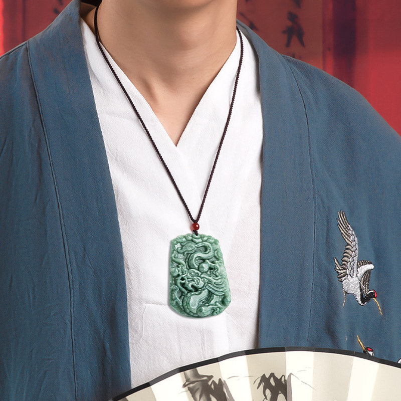 Buddha Stones Chiński Zodiak Smok Jade Siła Naszyjnik Wisiorek Sznurek - image 3