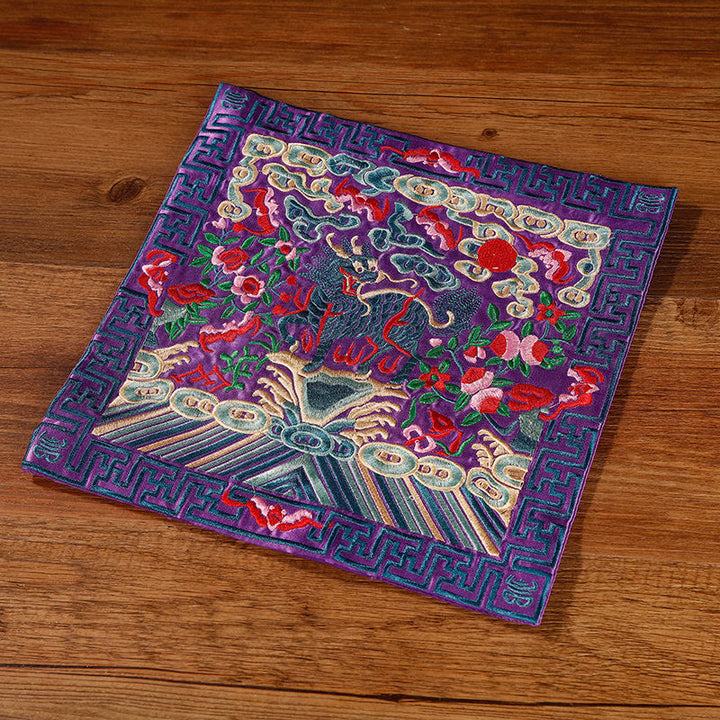 Buddha Stones Feniks Smok Kirin Haftowana Podkładka Pod Kubek Pod Kubek Pod Herbatę Kwadratowa Mata Pod Herbatę Kung Fu