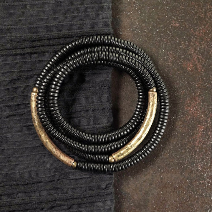 Bransoletka Buddha Stones Ebony Wood Copper Balance Multilayered