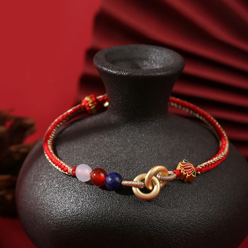 Bransoletka Buddha Stones 925 Sterling Silver Double Peace Buckle Lotus Uspicious