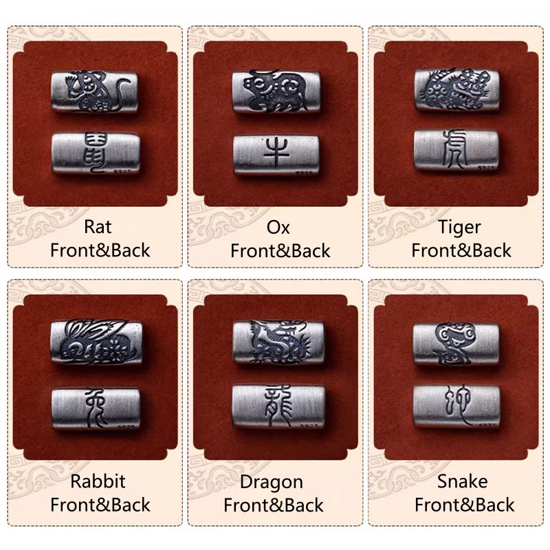 Bransoletka z Buddha Stones 925 srebro 12 chińskich znaków zodiaku z cynobrem