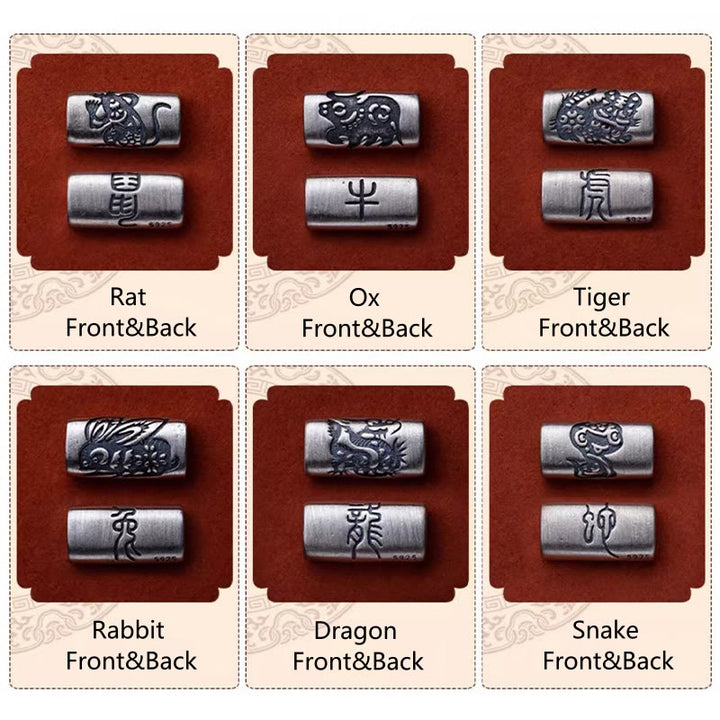 Bransoletka z Buddha Stones 925 srebro 12 chińskich znaków zodiaku z cynobrem