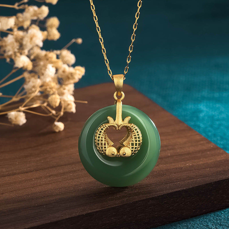 Naszyjnik z Buddha Stones w kolorze cyjan jadeitu, ryba Koi, szczęście - Cyan Jade (Sukces ♥ Szczęście) - image 1