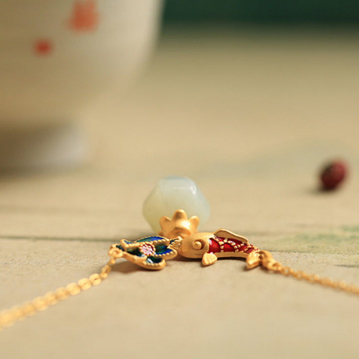 Buddha Stones 925 Srebro Sterling Biały Jade Koi Ryba Lotos Naszyjnik Ochrona Wisiorek - image 9