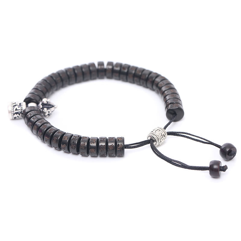 Buddha Stones Tybet Skorupa Kokosa Rzeźbione Om Mani Padme Hum Dorje Wadżra Dzwonek Sznurek Szczęścia Bransoletka