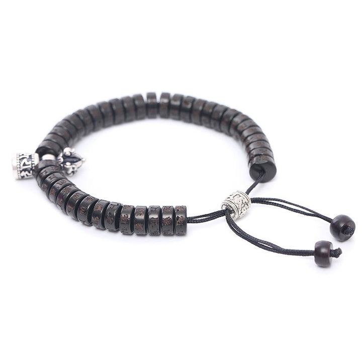 Buddha Stones Tybet Skorupa Kokosa Rzeźbione Om Mani Padme Hum Dorje Wadżra Dzwonek Sznurek Szczęścia Bransoletka