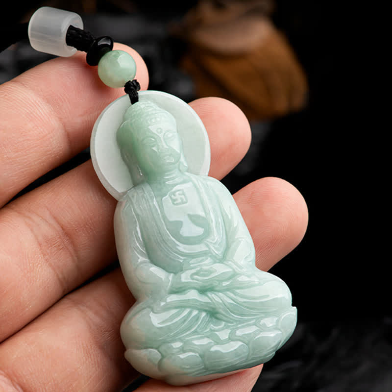 Buddha Stones Amitabha Budda Jadeitowy Amulet Naszyjnik ze Sznurka Współczucia - image 13