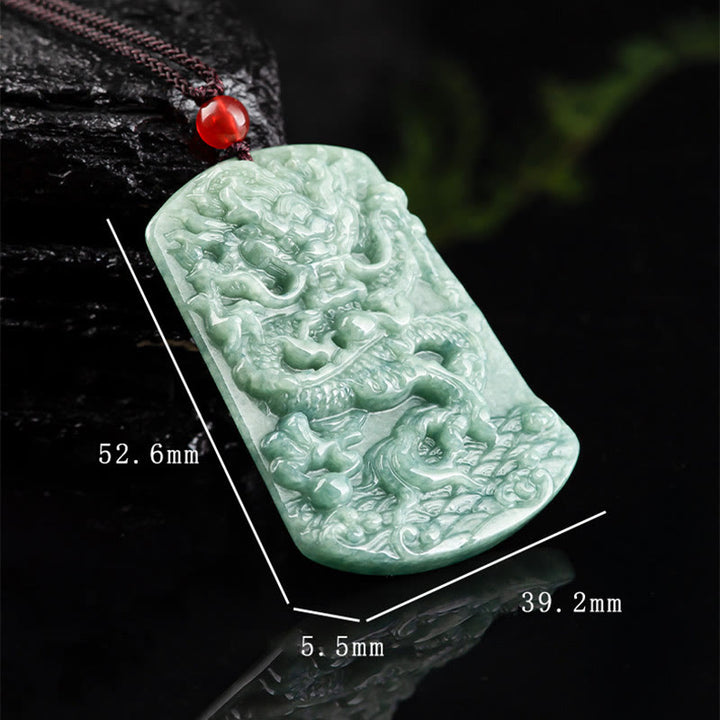 Buddha Stones Naturalny Jadeit Chiński Zodiak Smok Morze Szczęście Naszyjnik Wisiorek - image 9