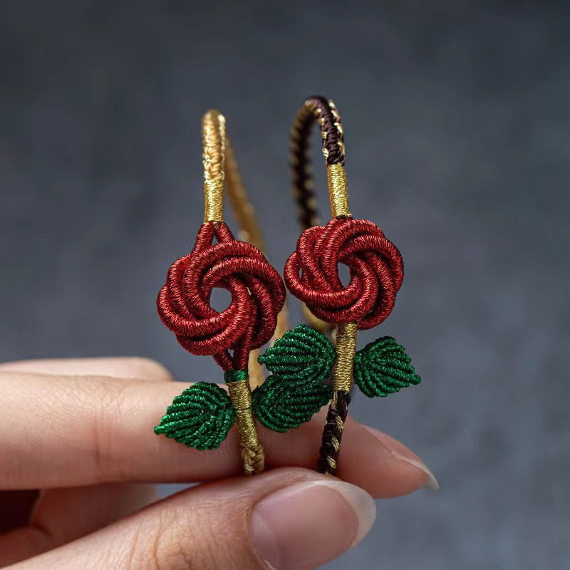 Buddha Stones Róża Kwiat Lina Ośmio-nitkowa Pokojowa Węzeł Szczęścia Bransoletka Ręcznie Robiona