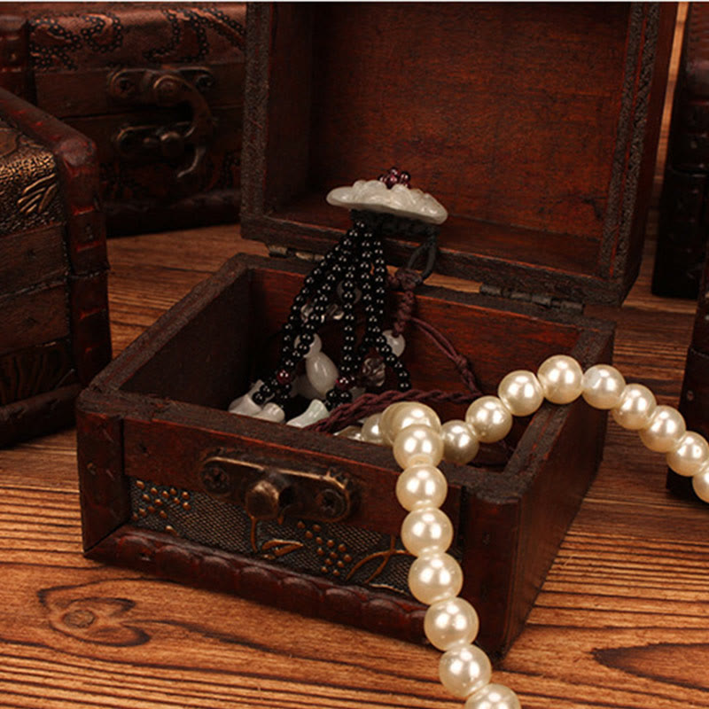 Buddha Stones Retro Małe Kwadratowe Drewniane Pudełko Na Biżuterię Kwiat Lotosu Trawa Winogrono Miedziana Moneta Żonkil Pudełko Do Przechowywania Biżuterii