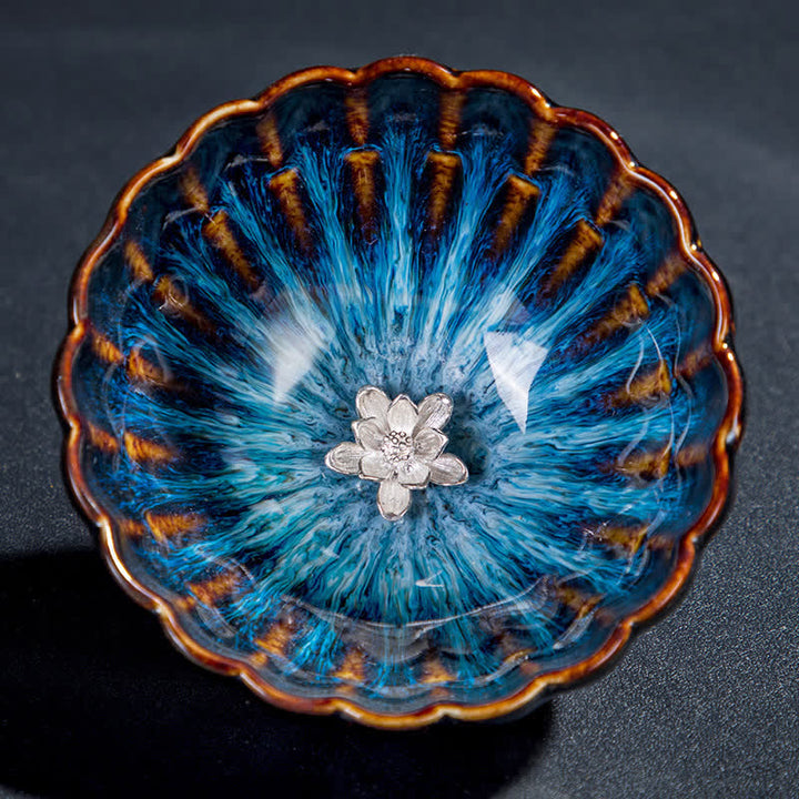 Buddha Stones Lotos Złota Rybka Pomyślny Smok Feniks Ceramiczny Filiżanka Do Herbaty Intarsjowane Filiżanki Do Herbaty 130ml