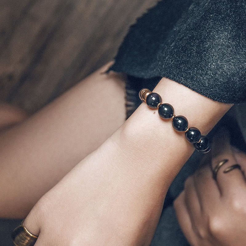 Buddha Stones, kamień lawowy, tęczowy obsydian, miedź, wsparcie, bransoletka lecznicza