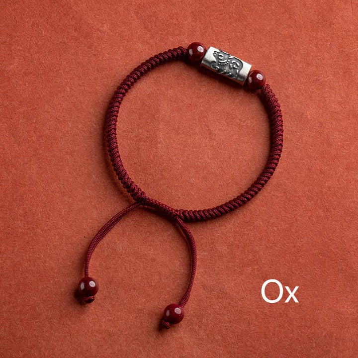 Bransoletka z Buddha Stones 925 srebro 12 chińskich znaków zodiaku z cynobrem