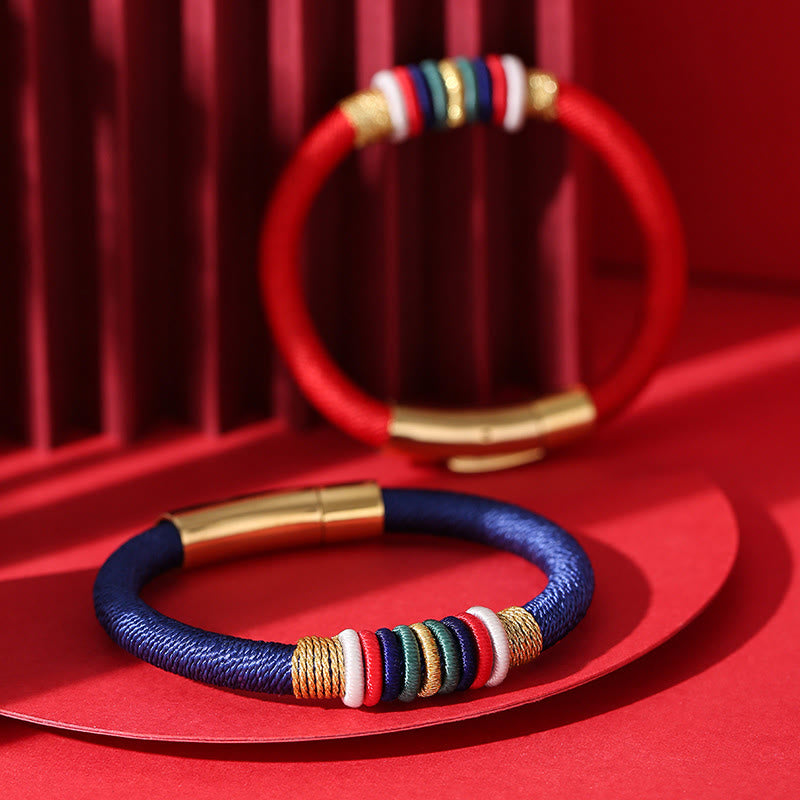 Buddha Stones Tybetańskie Ręcznie Robione Kolorowe King Kong Knot Pięć Elementów Szczęścia Bransoletka Sznurkowa