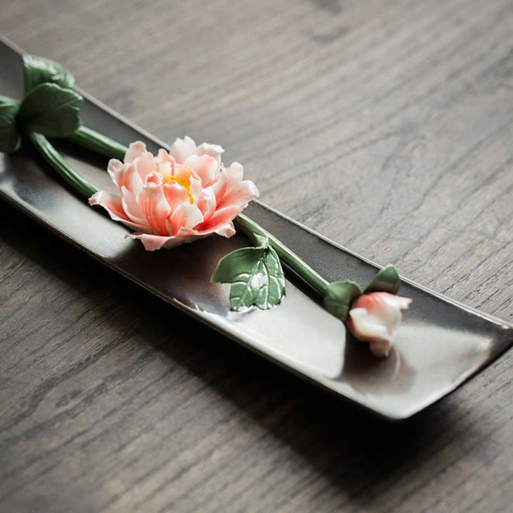 Buddha Stones Lotos Piwonia Kwiat Róży Ceramiczny Duchowy Kadzielnica