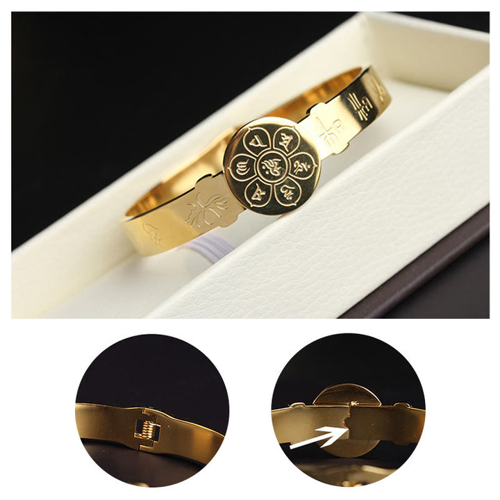 Buddha Stones Yin Yang Lotos Om Mani Padme Hum Mantra Bransoletka Harmonia ze stali tytanowej