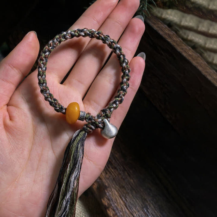 Bransoletka ochronna z bursztynu, waga Steelyard, srebro próby 990, wykonana z Tybetu, ręcznie robiona