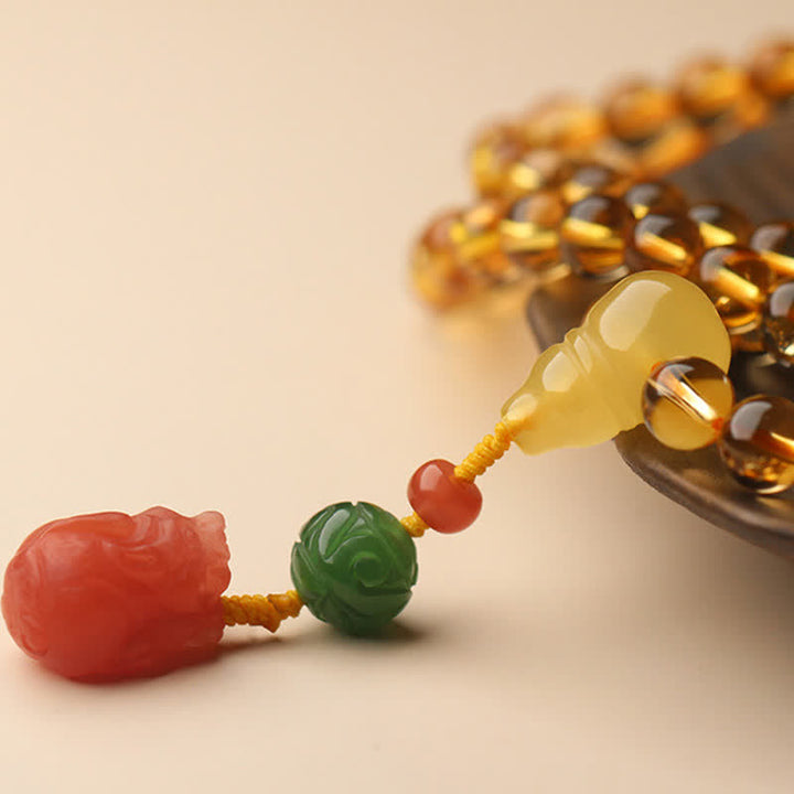 108 Mala Beads Naturalny Cytryn Bursztyn Peace Buckle Czerwony Agat PiXiu Ochrona Bransoletka Charm
