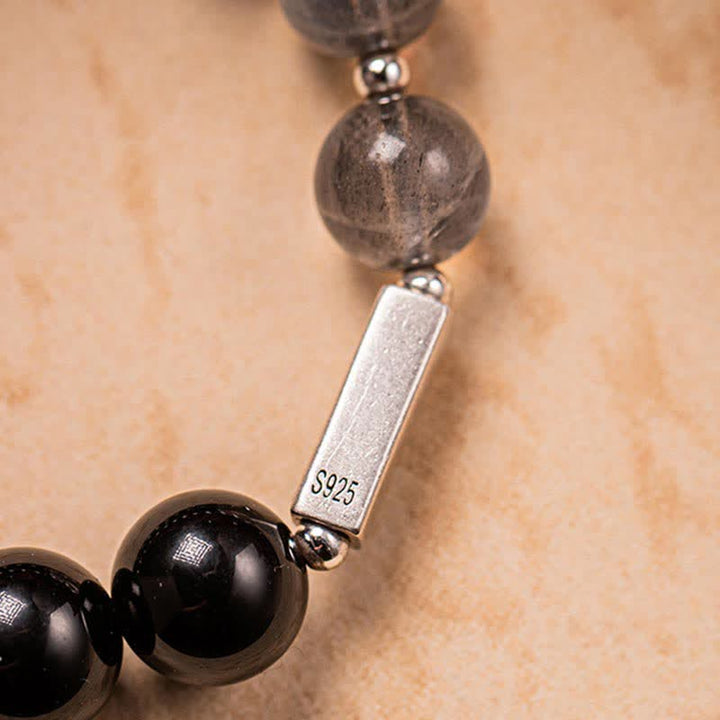 Bransoletka dla pary z obsydianu i kamienia księżycowego ze srebra próby 925