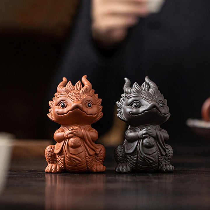 Buddha Stones Szczęście Smok Bogactwo Herbata Zwierzę Fioletowa Glina Figurka Dekoracja