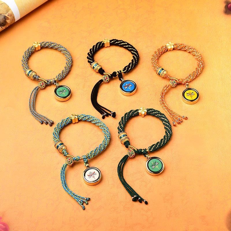 Buddha Stones Tybet Ręcznie Robione Pięć Bogów Bogactwa Szczęścia Thangka Amulet Koło Modlitewne Kwiatowy Urok Bransoletka Z Tkanego Sznurka