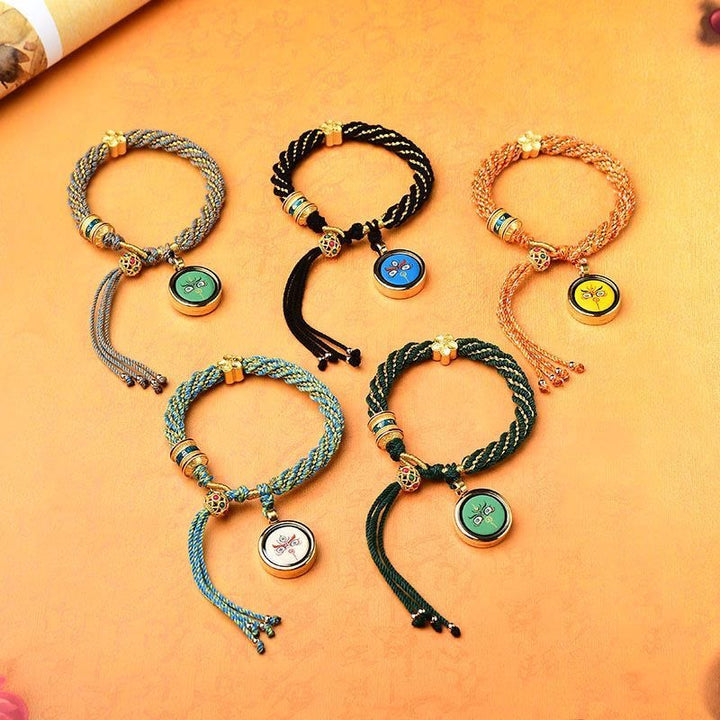 Buddha Stones Tybet Ręcznie Robione Pięć Bogów Bogactwa Szczęścia Thangka Amulet Koło Modlitewne Kwiatowy Urok Bransoletka Z Tkanego Sznurka