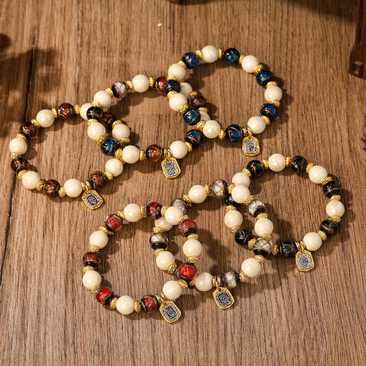 Buddha Stones Tybetański Zakiram Bogini Bogactwa Charm Liuli Szkło Kadzidło Popiół Porcelanowy Koralik Ochrona Bransoletka