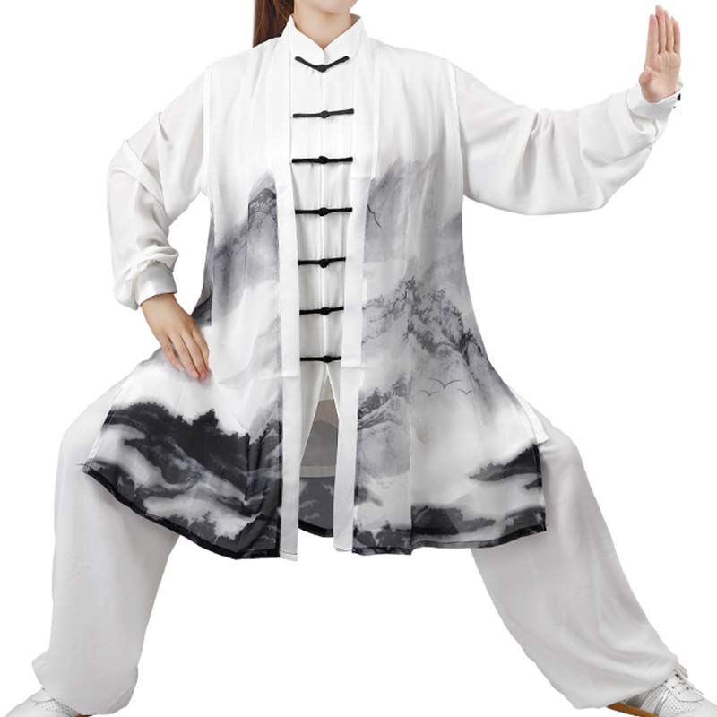 3-częściowy zestaw ubrań unisex do medytacji z malowaniem tuszem, duchową modlitwą, zen, tai chi, qigong