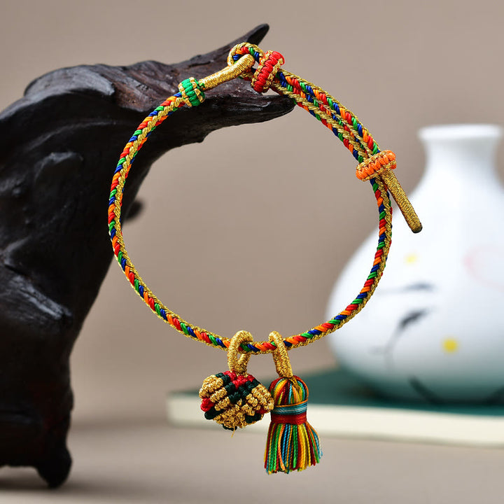 Buddha Stones Kolorowa Lina Szczęścia Ręcznie Robiona Bransoletka Zongzi Złota Kula Charm