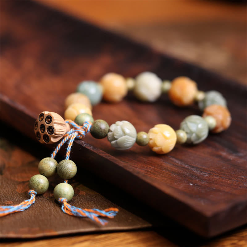 Bransoletka Buddha Stones Bodhi Seed Lotus Green Sandalwood Wisdom Harmony