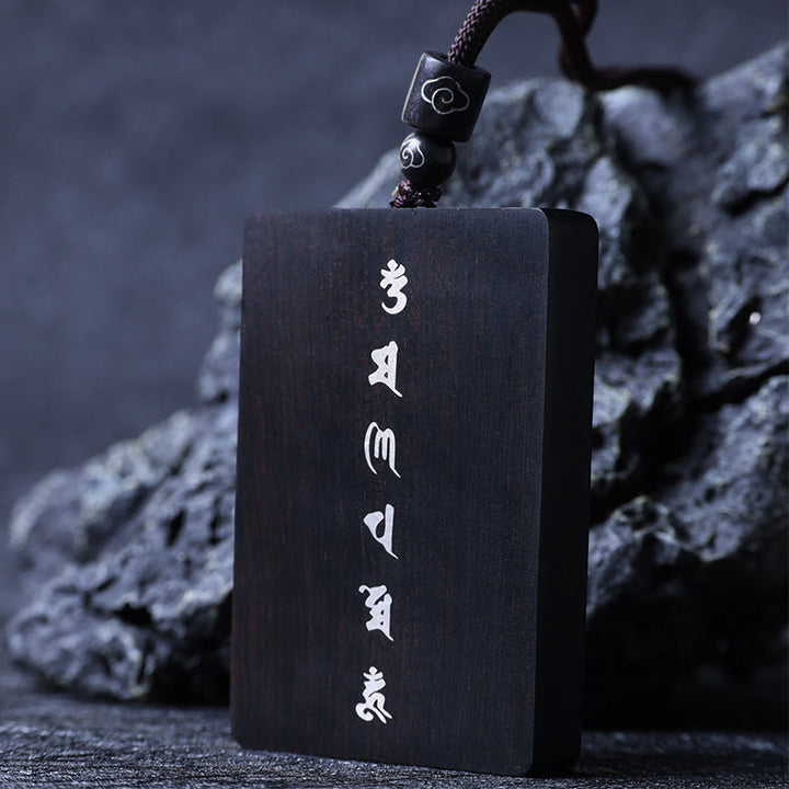 Buddha Stones 999 Srebro Sterlingowe Mały Liść Czerwony Sandałowiec Drewno Hebanowe Om Mani Padme Hum Intarsjowany Naszyjnik Ochronny Wisiorek - Drewno hebanowe 4*6*1cm - image 14