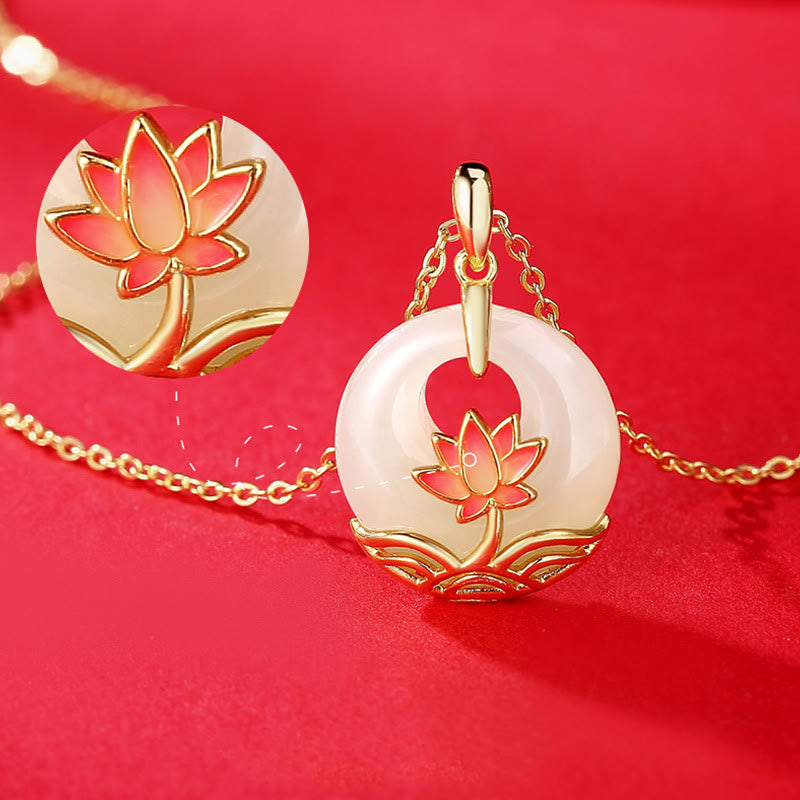 Buddha Stones 925 Srebro Sterlingowe Hetian Biały Jadeit Kwiat Lotosu Naszyjnik Błogosławieństwo Wisiorek - image 4