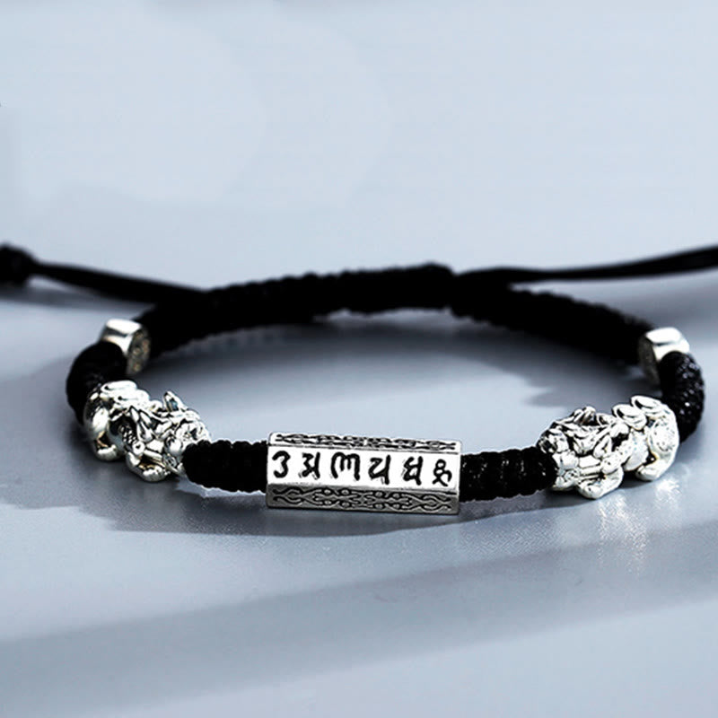 Buddha Stones Podwójna PiXiu Feng Shui Miedziana Moneta Om Mani Padme Hum Bransoletka Sznurkowa - image 10