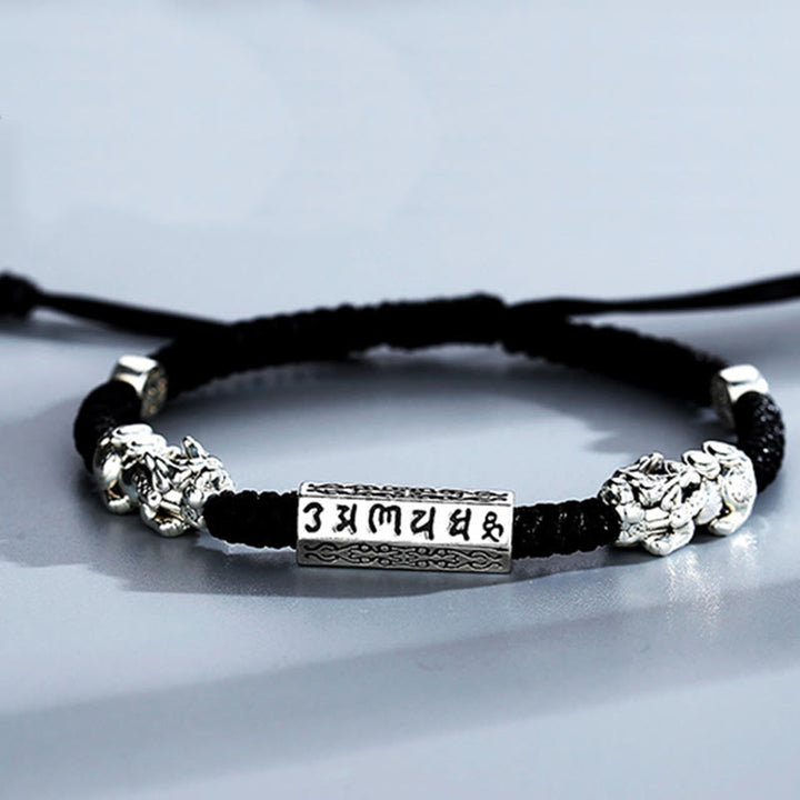 Buddha Stones Podwójna PiXiu Feng Shui Miedziana Moneta Om Mani Padme Hum Bransoletka Sznurkowa - image 10