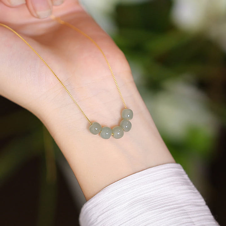 Buddha Stones 925 Srebro Sterling Naturalny Hetian Jade Cyan Jade Szczęście Śmiejący się Budda Motyl Naszyjnik Wisiorek - Pięć koralików z jadeitu hetyjskiego - image 10