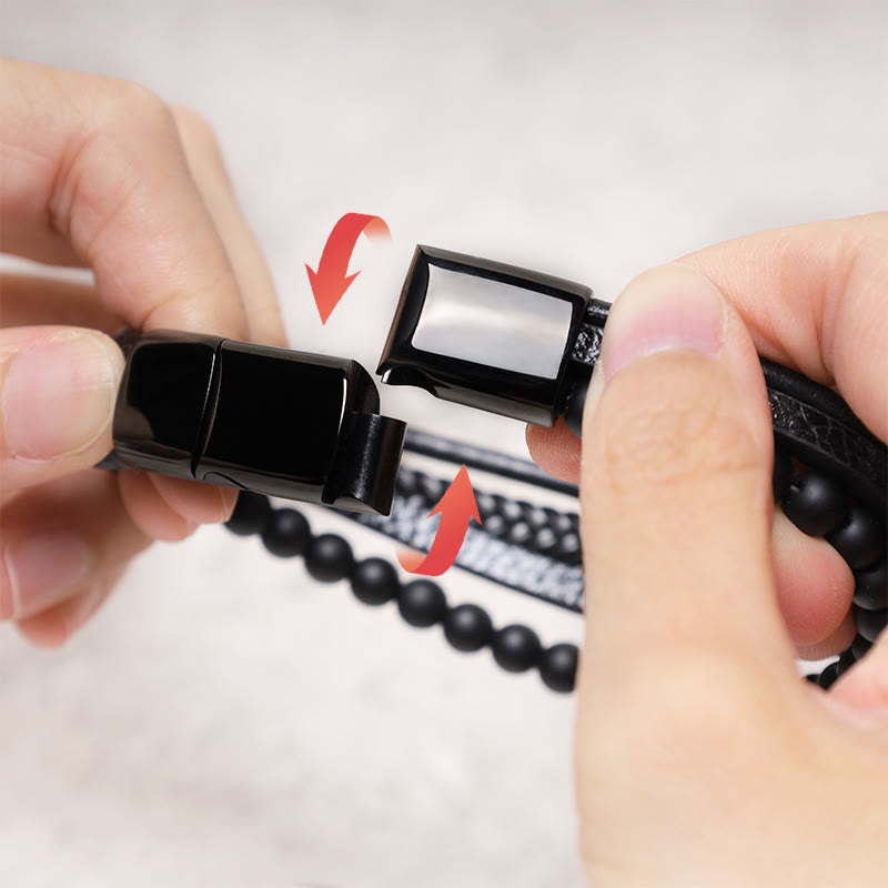 Bransoletka skórzana z Buddha Stones Natural Lava Rock Black Onyx Bead