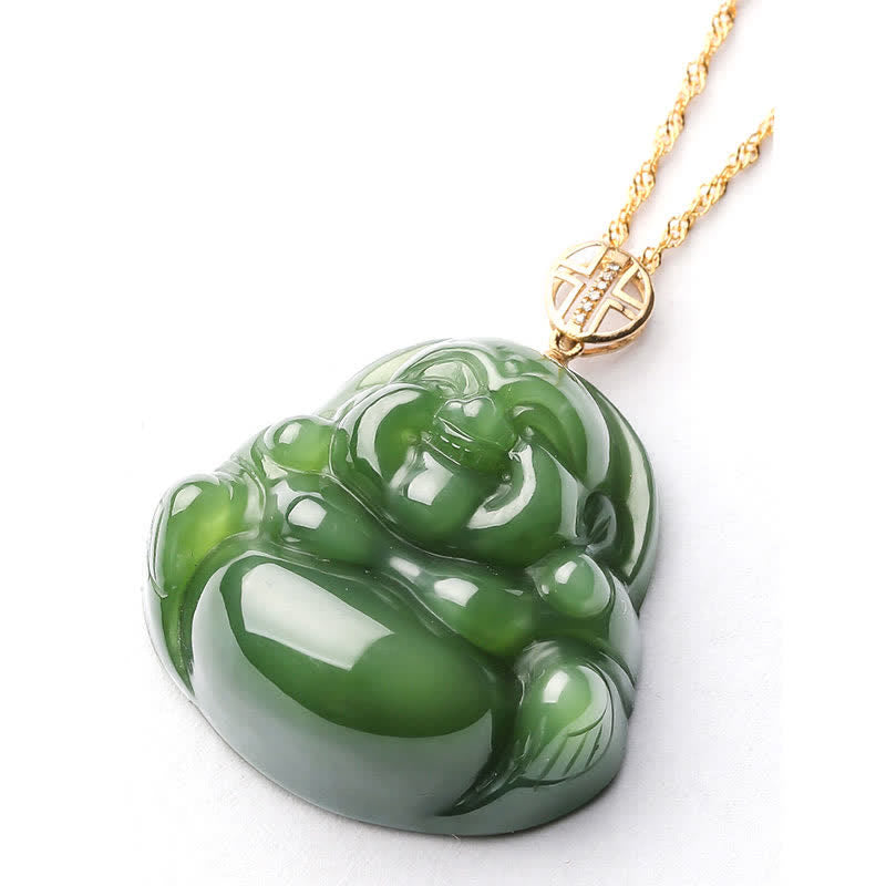 925 Srebro Sterlingowe Śmiejący się Budda Hetian Cyan Jade 18K Złoty Naszyjnik Sukcesu Łańcuszek Wisiorek - image 9