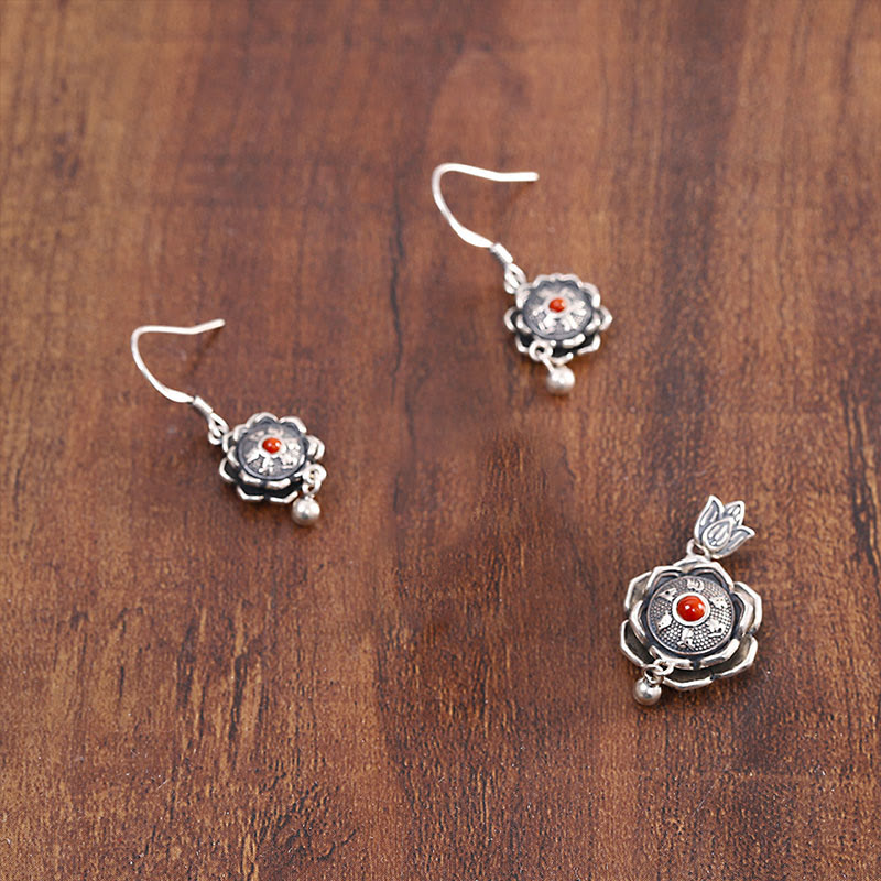 Buddha Stones 925 Srebro Sterling Om Mani Padme Hum Lotus Naszyjnik Pokoju Wisiorek Kolczyki - image 10