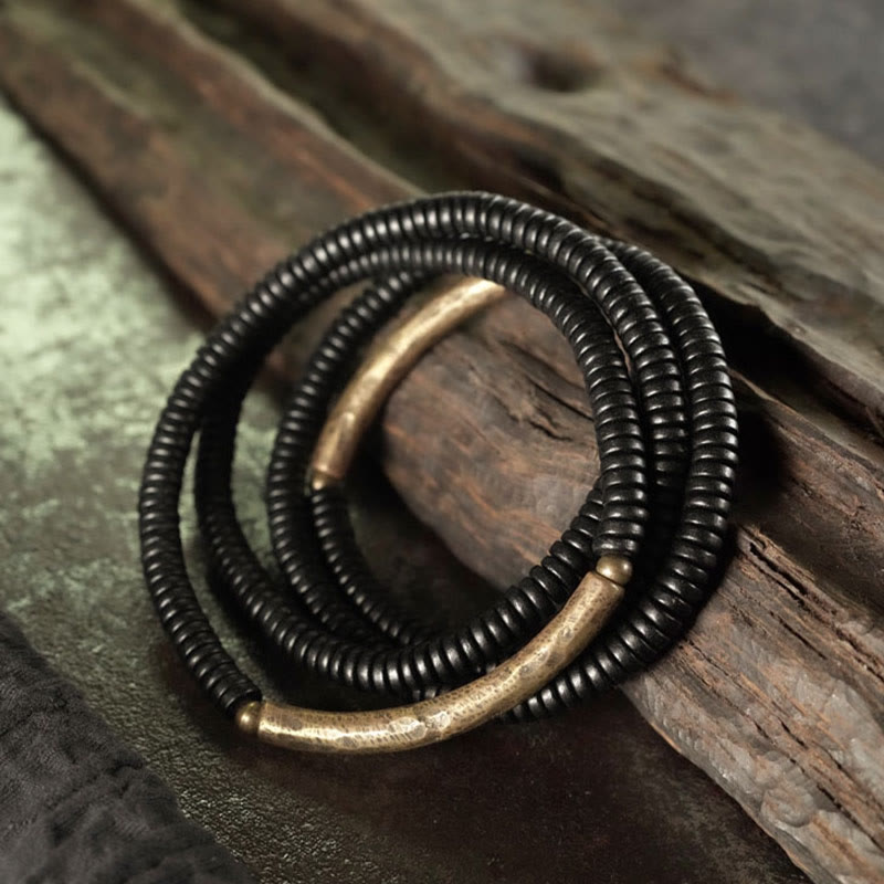 Bransoletka Buddha Stones Ebony Wood Copper Balance Multilayered